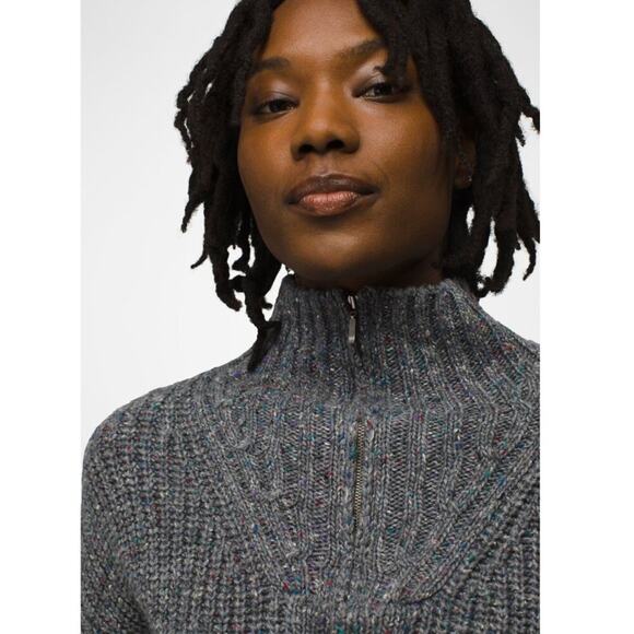Prana Laurel Creek Quarter Zip Cable Sweater in Speckled Charcoal - Picture 3 of 11